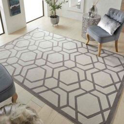 Ivory Light Grey Chequered Geometric Easy To Clean Modern Dining Room Bedroom And Living Room Rug-120Cm X 180Cm - thumbnail 3
