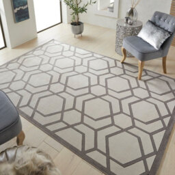 Ivory Light Grey Chequered Geometric Easy To Clean Modern Dining Room Bedroom And Living Room Rug-120Cm X 180Cm - thumbnail 1