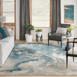 Ivory Teal Abstract Luxurious Modern Easy To Clean Rug For Dining Room Bed Room And Living Room-160Cm (Circle) - thumbnail 3
