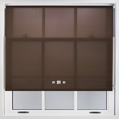 Furnished Trimmable Roller Blind With Triple Square Eyelets And Metal Fittings - Mocha Daylight Shade (W)90Cm X (L)165Cm