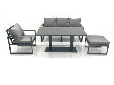 Fimous Outdoor Aluminium Garden Furniture Set With Adjustable Rising Lifting Dining Table 3 Seater Sofa Chair Big Footstool - image 1