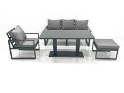 Fimous Outdoor Aluminium Garden Furniture Set With Adjustable Rising Lifting Dining Table 3 Seater Sofa Chair Big Footstool - thumbnail 1