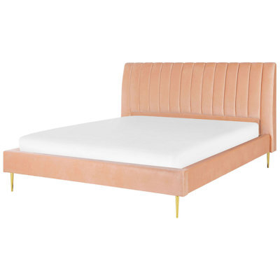 Beliani Bed Velvet Marville 180 X 200 Cm (Eu Super King) Peach Pink - image 1