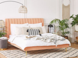 Beliani Bed Velvet Marville 180 X 200 Cm (Eu Super King) Peach Pink - thumbnail 2