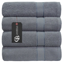 Casabella Towels Luxury 4 Pack Bath Sheets 100% Cotton Super Soft Quick Dry Highly Absorbent Bathroom Towels Silver