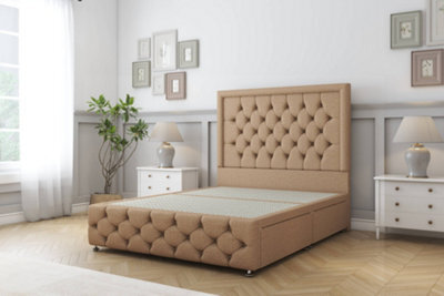 "Sloomy Vienna Latte Dumfries Divan Bed 2 Drawers Left Side-54"" Floor Standing Headboard & 12"" Footboard 4'6 Double" - image 1