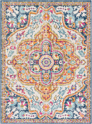 Livabliss Floransa-Vintage Yellow Blue Beige Orange Traditional Boho Living Dining Bedroom Rug 160 X 215 Cm Easy Care, Non Shedding - image 1