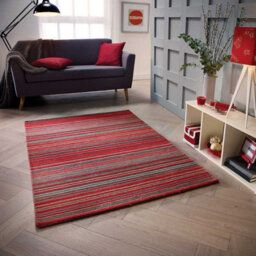 Handmade Easy To Clean Modern Striped Red Wool Rug For Living Room & Bedroom-80Cm X 150Cm - thumbnail 1