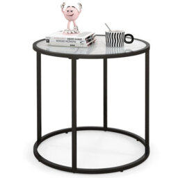 Costway 50Cm Round Side Table Modern Glass Coffee Table W/ Metal Frame - thumbnail 2