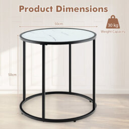 Costway 50Cm Round Side Table Modern Glass Coffee Table W/ Metal Frame - thumbnail 3