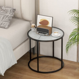 Costway 50Cm Round Side Table Modern Glass Coffee Table W/ Metal Frame - thumbnail 1