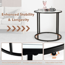 Costway 50Cm Round Side Table Modern Glass Coffee Table W/ Metal Frame - thumbnail 6