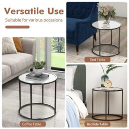 Costway 50Cm Round Side Table Modern Glass Coffee Table W/ Metal Frame - thumbnail 7