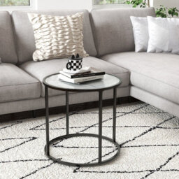 Costway 50Cm Round Side Table Modern Glass Coffee Table W/ Metal Frame - thumbnail 4