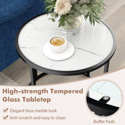Costway 50Cm Round Side Table Modern Glass Coffee Table W/ Metal Frame - thumbnail 5