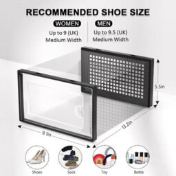 Black 12X Clear Stackable Plastic Shoe Storage Boxes Organiser Rack - thumbnail 2