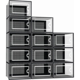 Black 12X Clear Stackable Plastic Shoe Storage Boxes Organiser Rack - thumbnail 4
