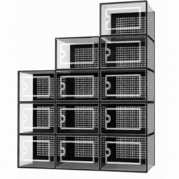Black 12X Clear Stackable Plastic Shoe Storage Boxes Organiser Rack - thumbnail 1