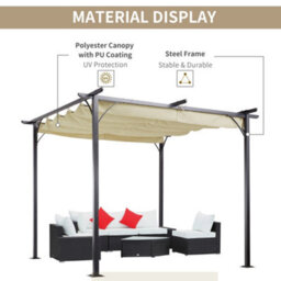 Outsunny 3X3M Outdoor Pergola Metal Gazebo Porch Awning Retractable Canopy - thumbnail 4
