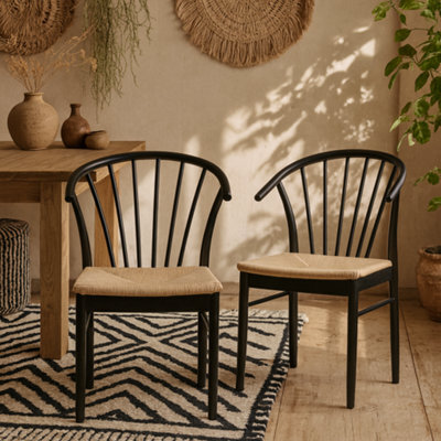 Wyld Haus Buenos Aires Dining Chairs Set Of 2 Black Oak-Look With Off-White Woven Seats - image 1