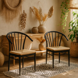 Wyld Haus Buenos Aires Dining Chairs Set Of 2 Black Oak-Look With Off-White Woven Seats - thumbnail 2