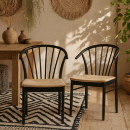Wyld Haus Buenos Aires Dining Chairs Set Of 2 Black Oak-Look With Off-White Woven Seats