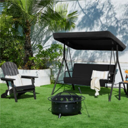 Yaheetech Black Outdoor 3 Seat Swing Chair With Adjustable Canopy And Removable Pad - thumbnail 1