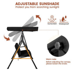 Yaheetech Black Outdoor 3 Seat Swing Chair With Adjustable Canopy And Removable Pad - thumbnail 5