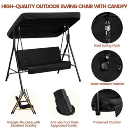 Yaheetech Black Outdoor 3 Seat Swing Chair With Adjustable Canopy And Removable Pad - thumbnail 4