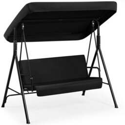 Yaheetech Black Outdoor 3 Seat Swing Chair With Adjustable Canopy And Removable Pad - thumbnail 2