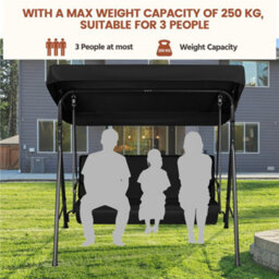 Yaheetech Black Outdoor 3 Seat Swing Chair With Adjustable Canopy And Removable Pad - thumbnail 6