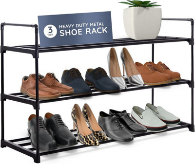 Cuqoo Premium 3 Tier Heavy Duty Metal Shoe Rack In Black, Sturdy Metal Rack Footwear Storage, Anti Rust Coating Shoe Organiser - image 1