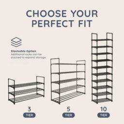 Cuqoo Premium 3 Tier Heavy Duty Metal Shoe Rack In Black, Sturdy Metal Rack Footwear Storage, Anti Rust Coating Shoe Organiser - thumbnail 7