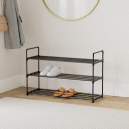 Cuqoo Premium 3 Tier Heavy Duty Metal Shoe Rack In Black, Sturdy Metal Rack Footwear Storage, Anti Rust Coating Shoe Organiser - thumbnail 2