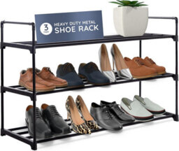 Cuqoo Premium 3 Tier Heavy Duty Metal Shoe Rack In Black, Sturdy Metal Rack Footwear Storage, Anti Rust Coating Shoe Organiser