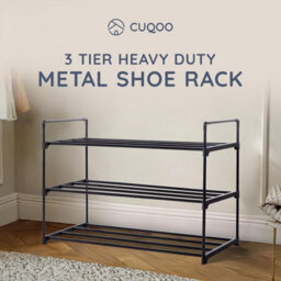 Cuqoo Premium 3 Tier Heavy Duty Metal Shoe Rack In Black, Sturdy Metal Rack Footwear Storage, Anti Rust Coating Shoe Organiser - thumbnail 4
