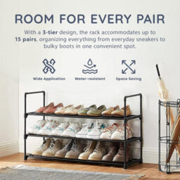 Cuqoo Premium 3 Tier Heavy Duty Metal Shoe Rack In Black, Sturdy Metal Rack Footwear Storage, Anti Rust Coating Shoe Organiser - thumbnail 6