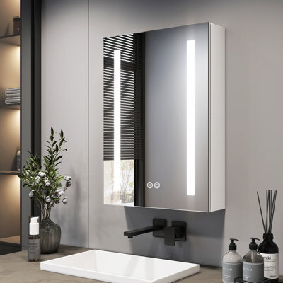 Emke Led Bathroom Mirror Cabinet Bathroom Wall Mirror Cabinet With Shaver Socke Anti Fog, Dimmable & 3 Colors 50L X 70H X 14.5D Cm - image 1