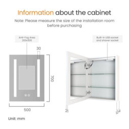 Emke Led Bathroom Mirror Cabinet Bathroom Wall Mirror Cabinet With Shaver Socke Anti Fog, Dimmable & 3 Colors 50L X 70H X 14.5D Cm - thumbnail 5