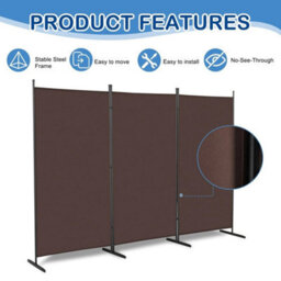 6Ft Folding Wall Privacy Screen 3-Panel Room Divider Movable Partition Separator - thumbnail 3