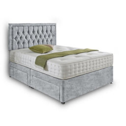 Dining Tables Lisbon Matching Headboard Divan Set, 2 Drawer On Same Side With Sprung 1500 Comfort Mattress - Crushed Velvet Silver - King - thumbnail 4