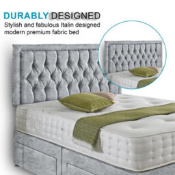 Dining Tables Lisbon Matching Headboard Divan Set, 2 Drawer On Same Side With Sprung 1500 Comfort Mattress - Crushed Velvet Silver - King - thumbnail 3