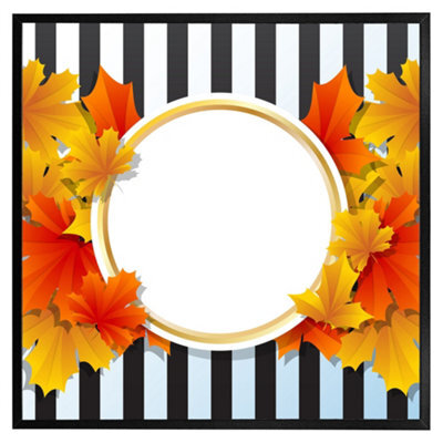 "Andrew Lee Orange& Red Autumn Leaves On Black Stripes (Picutre Frame) / 12X12"" / Oak" - image 1