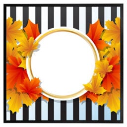 "Andrew Lee Orange& Red Autumn Leaves On Black Stripes (Picutre Frame) / 12X12"" / Oak"