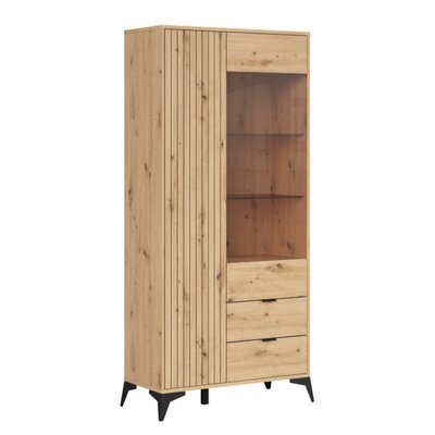 Heze Furniture Lammy 2 Drawers Tall Display Cabinet 90Cm - Artisan Oak - image 1