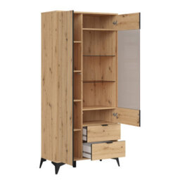 Heze Furniture Lammy 2 Drawers Tall Display Cabinet 90Cm - Artisan Oak - thumbnail 4