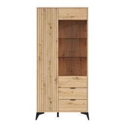 Heze Furniture Lammy 2 Drawers Tall Display Cabinet 90Cm - Artisan Oak - thumbnail 3