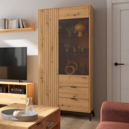 Heze Furniture Lammy 2 Drawers Tall Display Cabinet 90Cm - Artisan Oak - thumbnail 2