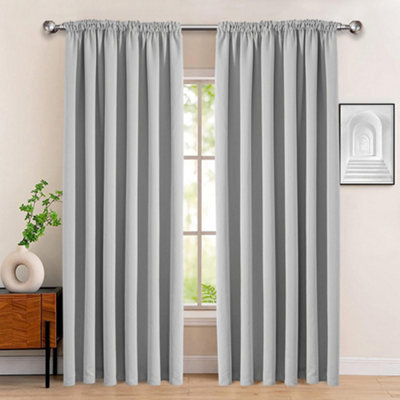 Bedlooms Blackout Curtains Thermal Insulated Pencil Pleat Light Grey Curtain (Pair) 66 X 90 Inches With Tie Backs Two - image 1