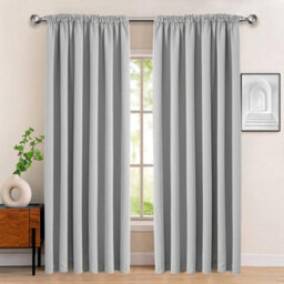 Bedlooms Blackout Curtains Thermal Insulated Pencil Pleat Light Grey Curtain (Pair) 66 X 90 Inches With Tie Backs Two - thumbnail 1